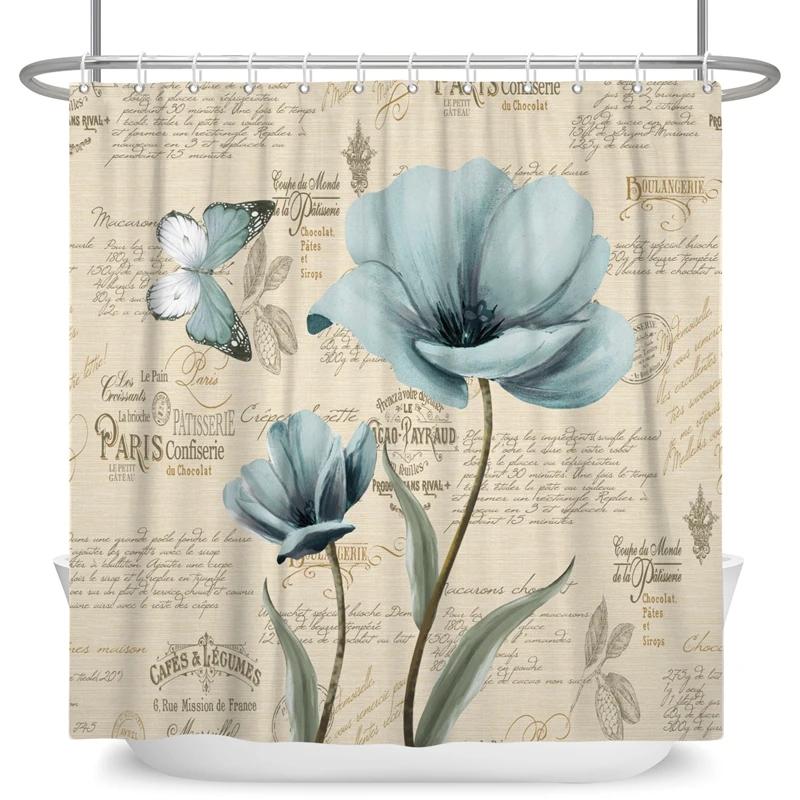 Elegant Flowers Shower Curtain Colorful Floral Shower Curtain Waterproof Polyester Bathroom Curtains Bathtub Decor with 12 Hooks