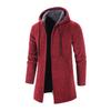 Men Knitting Coat Hooded Drawstring Long Sleeve Solid Color Jacket Zipper Placket Mid-length Warm Winter Jacket