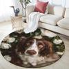 Happy Border Collie Round Area Rug,Carpet Rug for Living Room Bedroom Sofa Playroom Decor,Non-slip Floor Mat