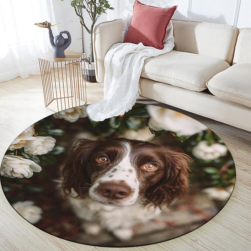 Happy Border Collie Round Area Rug,Carpet Rug for Living Room Bedroom Sofa Playroom Decor,Non-slip Floor Mat