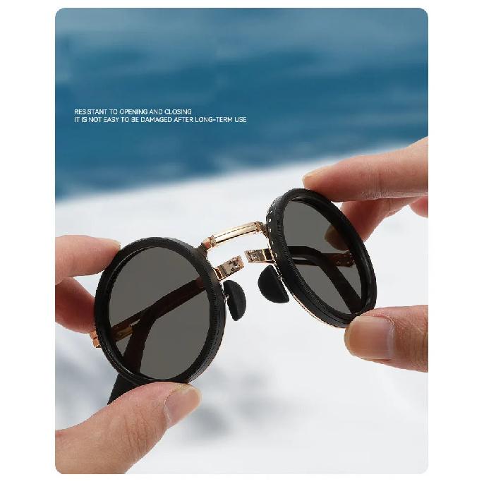 SHAUNA Full-folding Light-reducing Metal Punk ND9-level Adjustable Dimming Round Polarized Sunglasses UV400 With Case