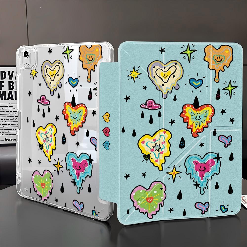 Graffiti Love Y Fold Sticker Tablet Protective Case for iPad 11 Inch Transparent iPad Pro 13 with Pen Slot