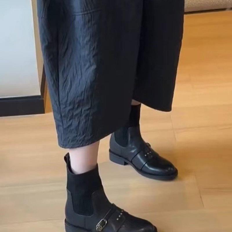 New Style Women's Designer Brand Cowhide Elastic Socks Boots Women's Sleeved High-heeled Chunky Skinny Ankle Boots for Women