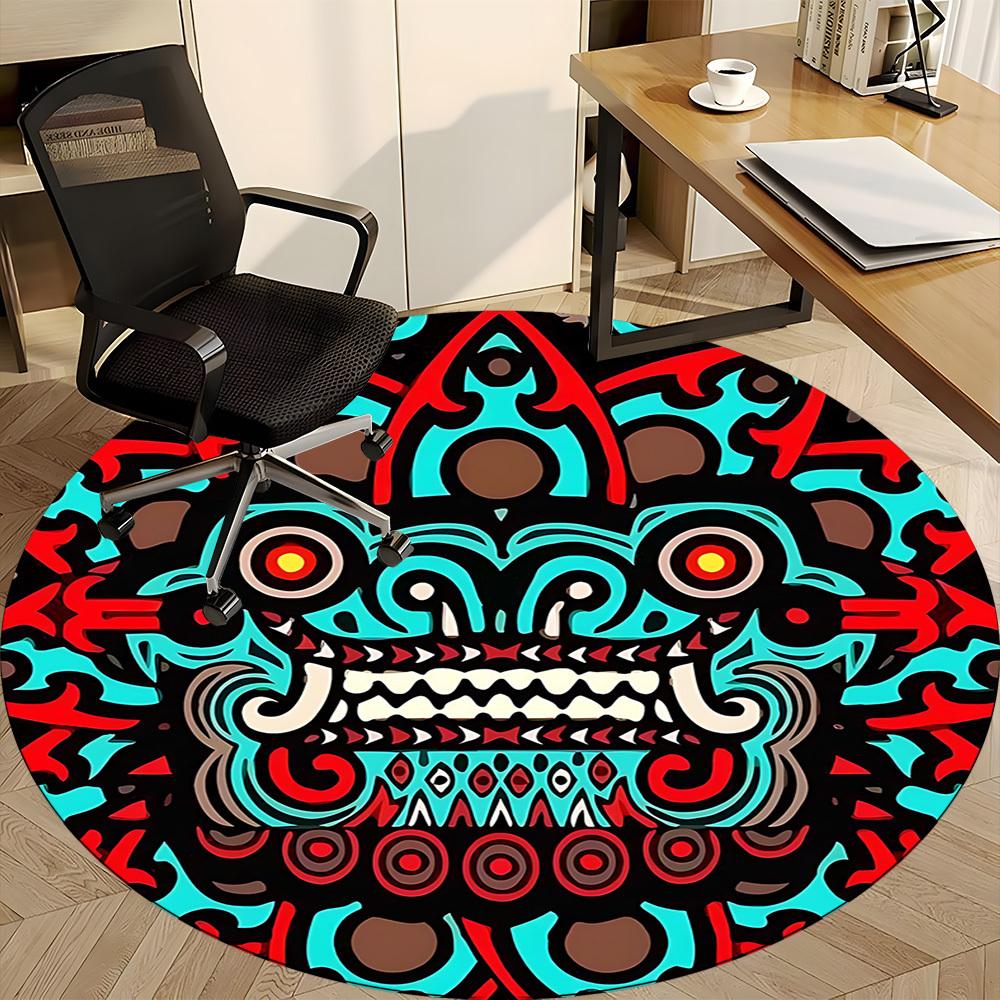 1pc Tribal Mask Office Round Area Rug, Under Office Chairs Bedroom Living Room Home Decor, Room Deco