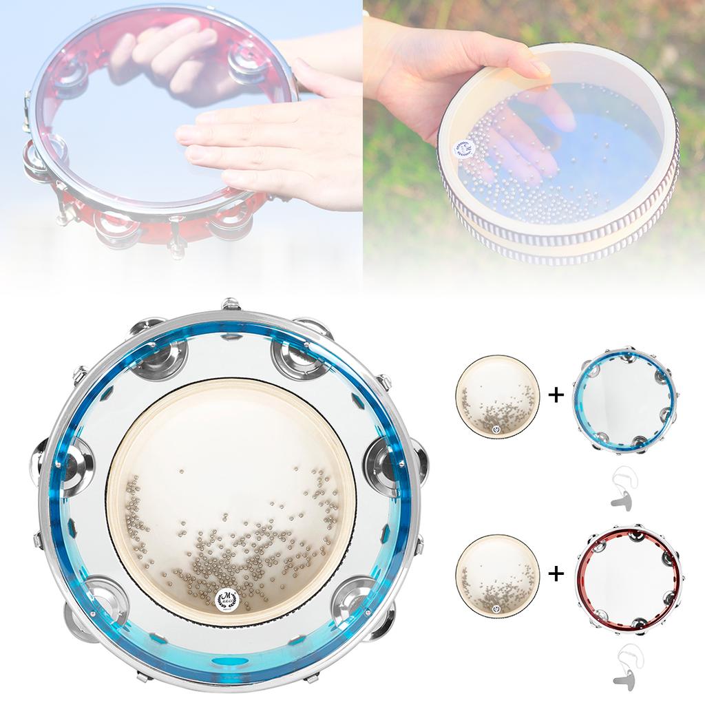 8 Inch Transparent Double Row Jingles Tambourine Handbell Hand Drumwith  Sea Drums Waves Sound Ocean Drum