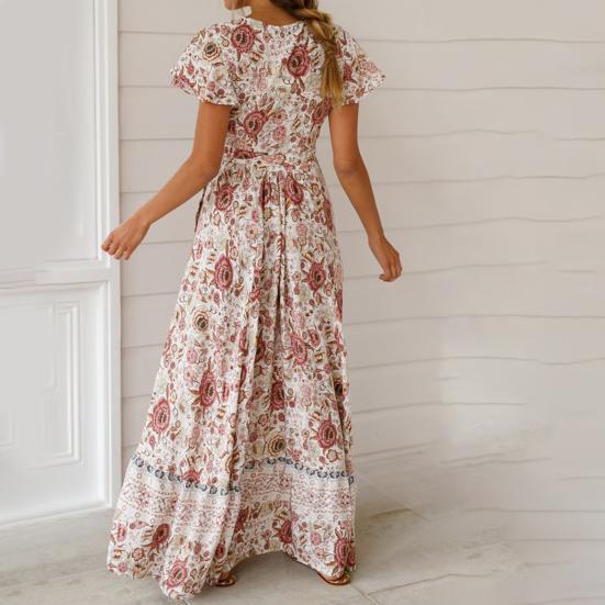 Dress Sexy V-neck Women Floral Print Summer Dress for Holiday