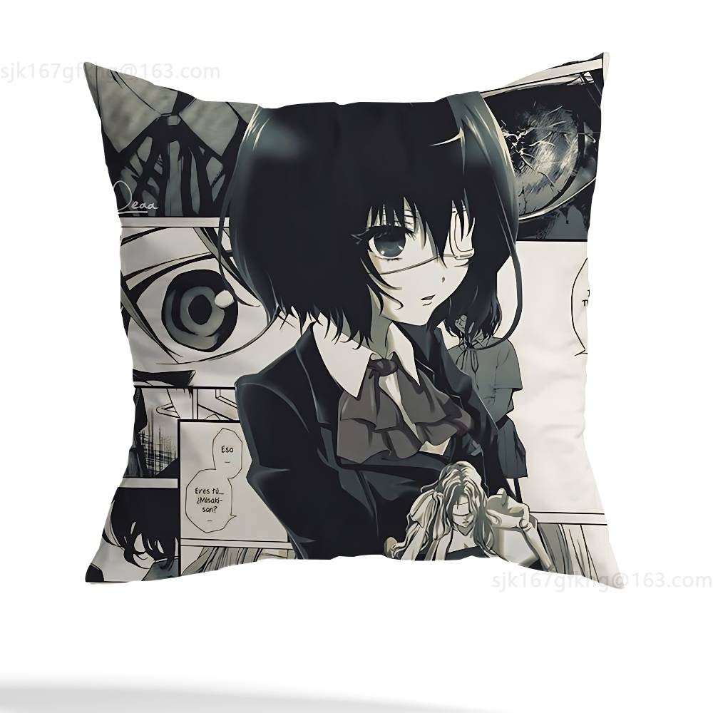 A-Another Mei Misaki Pillow Case Square Double-Sided Printing Short Plush Sofa Cushion Cover Bedroom Bedside Pillow