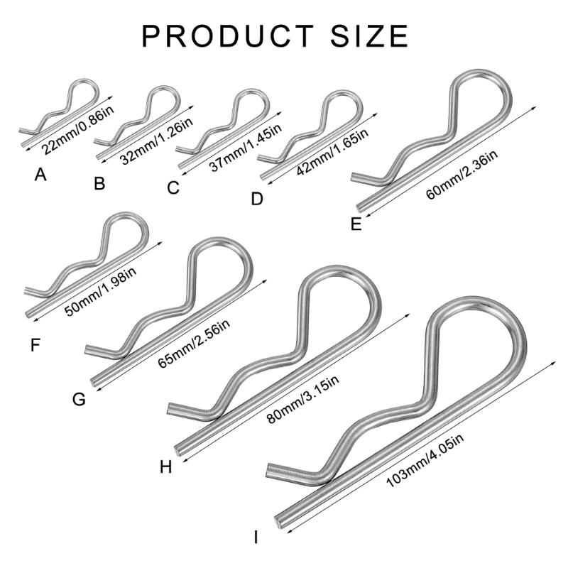 R Shaped Spring Cotter Pins Assortment Steel Hairpin Clips Boat Hardware Accessories for Long Service Hitch Pin Security
