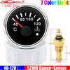 40~120℃ 52MM Water Temperature Gauge With Flashing Alarm Temp Sensor 10.2MM 7 Color Light for Marine Boat Yacht Car Auto 12V24V
