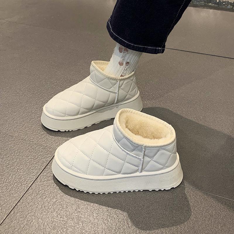 

Жіночі водонепроникні шкіряні снігові чоботи - Зимова мода, Тепла велюрова підкладка, Товста підошва, Універсальні та повсякденні. 40 брудно-білий