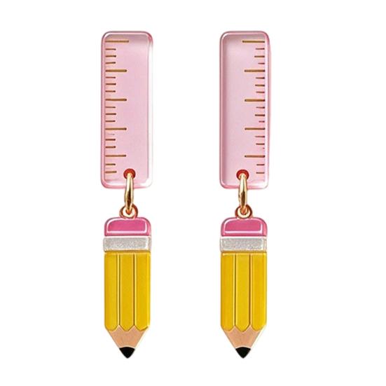 Boucles d'oreilles pendantes mignonnes en acrylique 1 paire Enseignante pour femmes, Thème Fête Commémorative Fête, Boucles d'oreilles Chiffre Alphabet Crayon Crayon Sac à dos 2D, Premier Jour