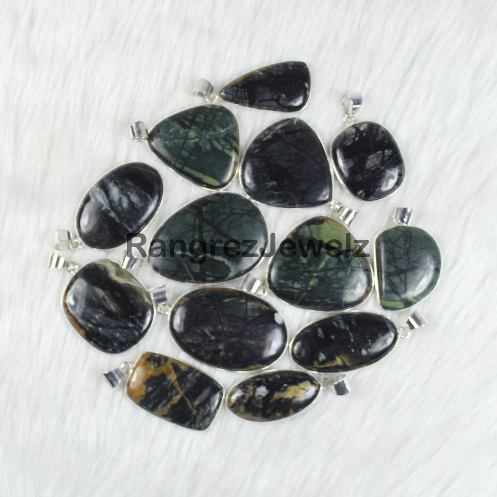Black Picasso Jasper Gemstone Pendant Necklace Making For Silver Jewelry Supply Healing Crystal Bezel Pendant Necklace Gift For Her
