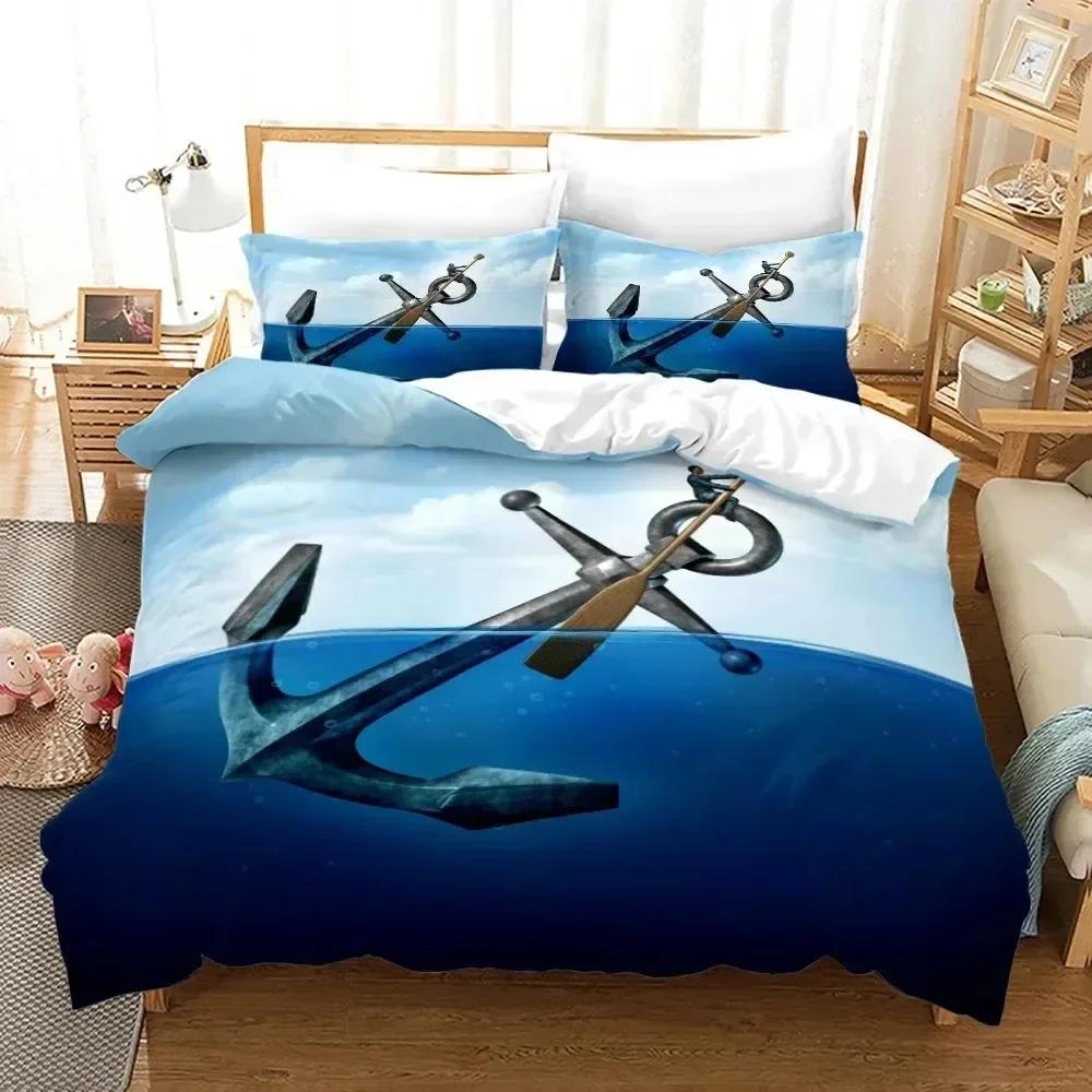 Luxury New 3D Print Ship Anchor Duvet Cover Sets Sea Ocean Quilt Cover Pillowcases Twin Full Queen King Stripe Bedding Set