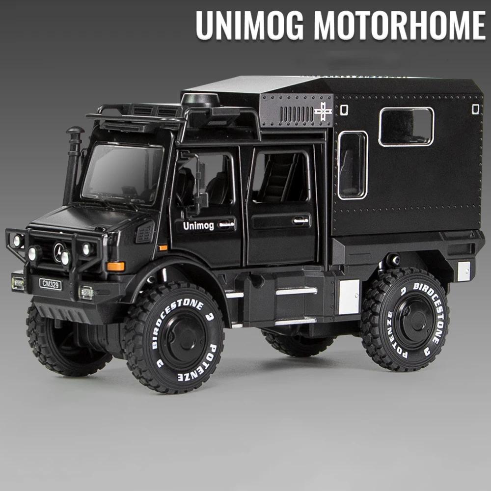 1:28 Scale UNIMOG ORV X-Class Exy 6x6 Toy Car Model Alloy Diecast Pull Back Simulation Sound Light Metal Vehicles for Boys