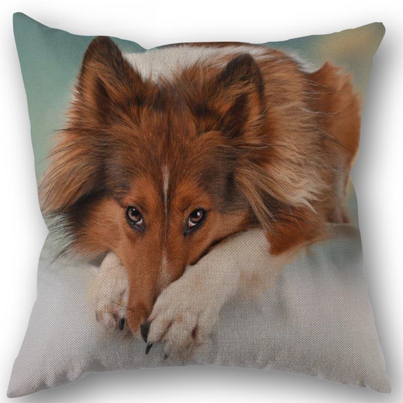 New Custom Dog Sheltie Pillowcase Cotton Linen Fabric Square Zipper Pillowcase 45X45cm Wedding Decorative Pillow Cover