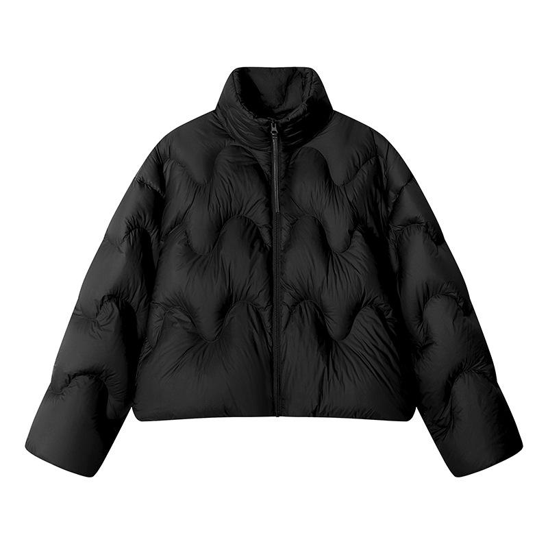 High-end White Duck Down Jacket Women's Short Winter Design Wavy Pattern Light Large Bread Clothes Tide