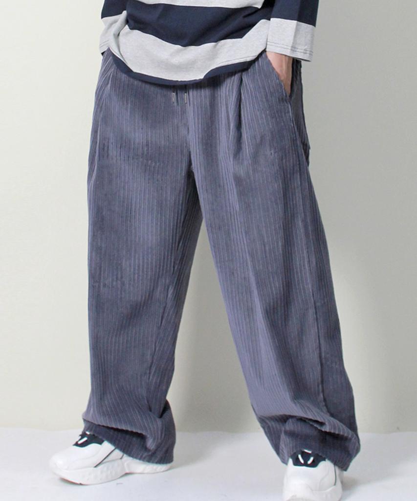 Deumakeu Corduroy Real Wide One-Pleat Pants Grayish Blue