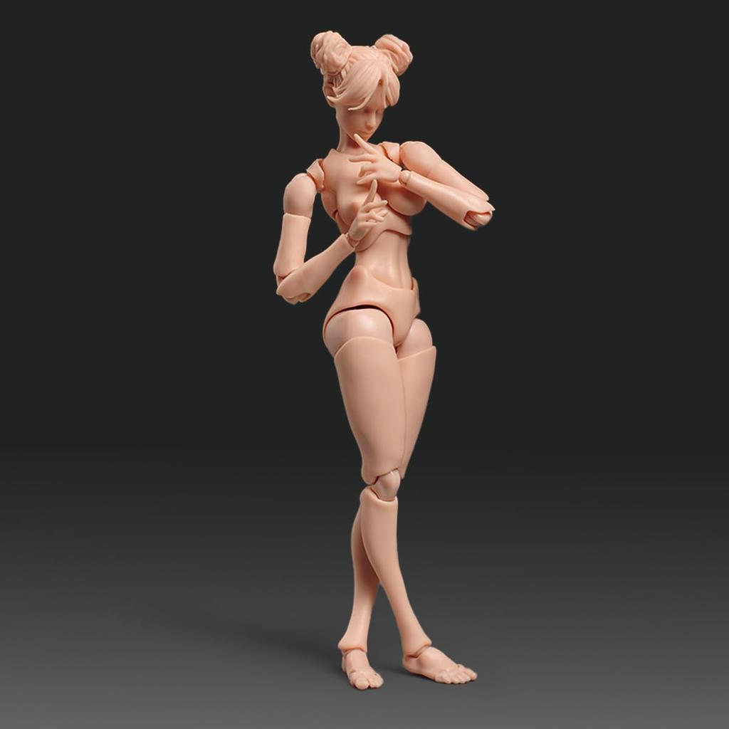 1/12 Maßstab Weibliche Actionfigur, 6-Zoll Super Flexible Mädchenfigur Körperpuppe mit Kopfskulptur & Austauschbare Brust- und Beinzubehör (Weiße Haut)