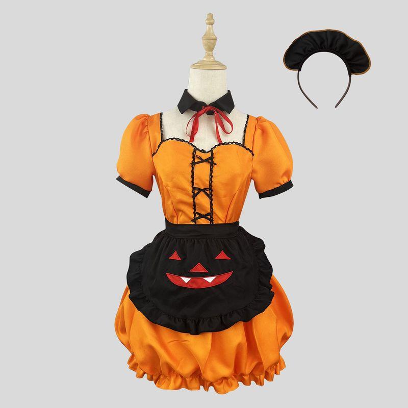 Original Cross-Border Amazon Halloween Pumpkin Maid Costume Cosplay Outfit Lolita Cute Anime Girl Orange S