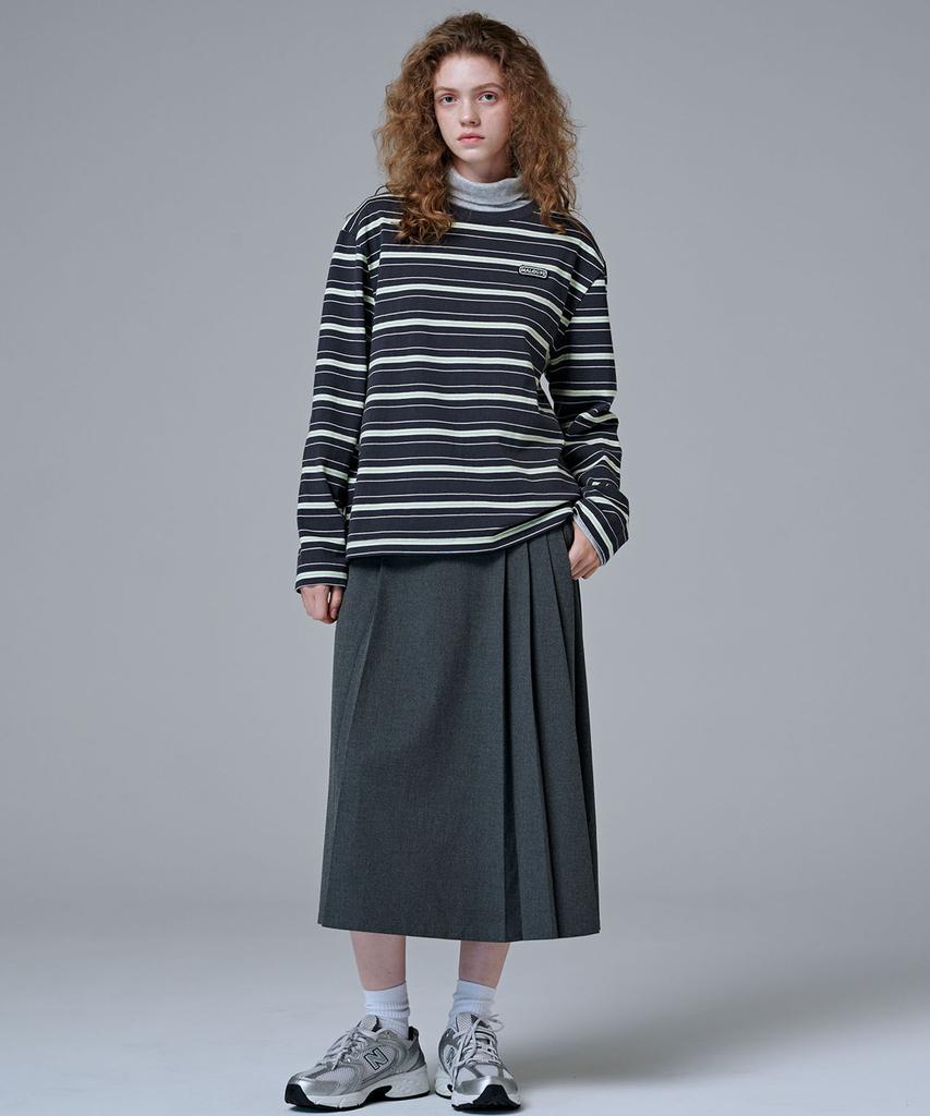 Marop 3108 Wool Pleated Long Skirt (Dark Gray)