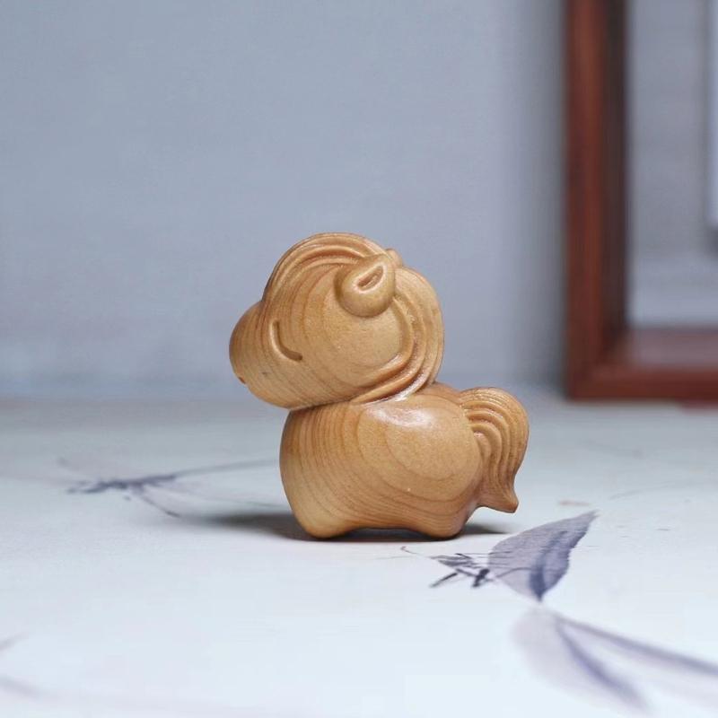 Natural Wood Miniature Horse Statue Artistic Handmade Craft Chinese Zodiacs Animal Figurine Ornament For Bookshelves Display