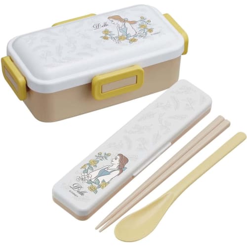 Skater Chopsticks and Spoon Set, Disney Belle Botanical Design, 18cm, Adult Size, Antibacterial, Made In Japan, CCS3SAAG-A