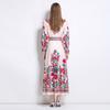 Spring Autumn Women Vintage Print Runway Dresses Single Breasted Long Maxi Party Belt Robe Dress for Graduation