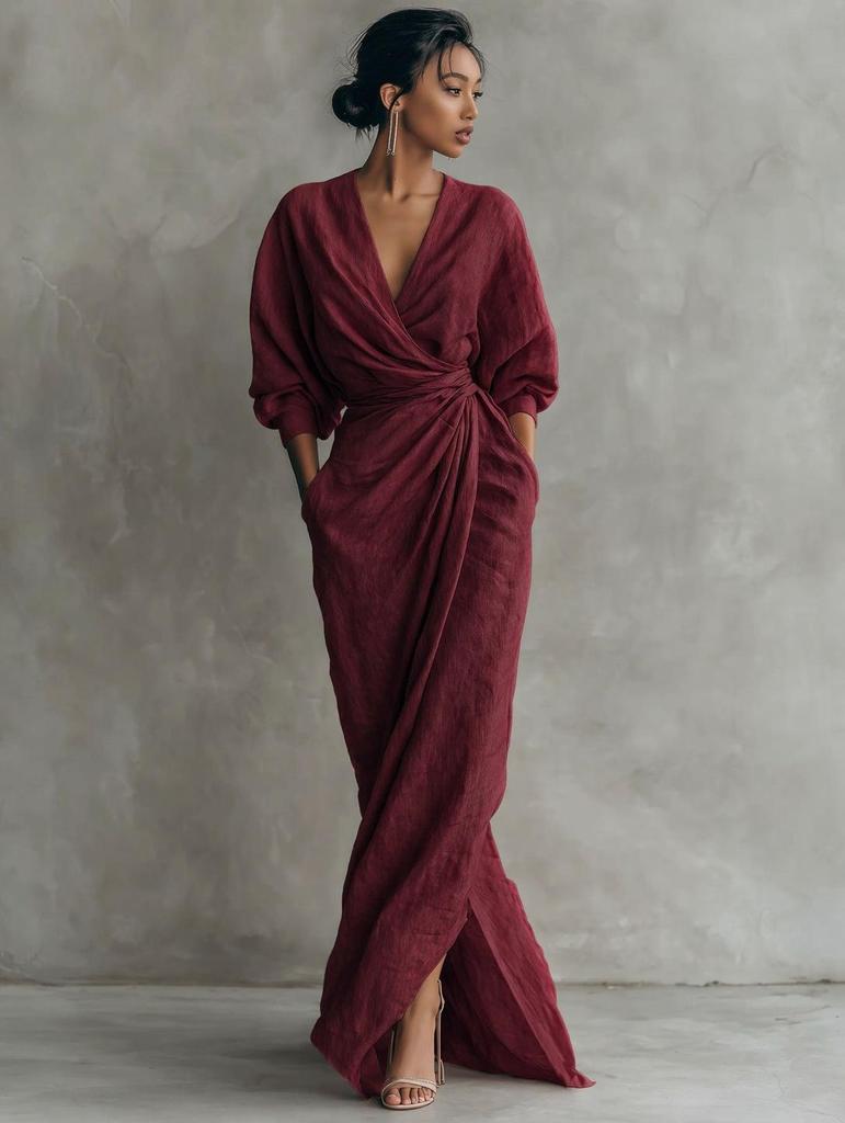 Women's Suede Lapel not Included Belt Maxi Dress Single-Breasted Long Sleeve Tailored Fall Winter Semi-Formal