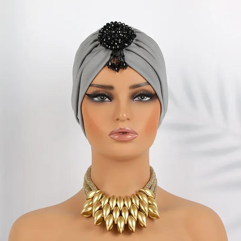 Indian Women Chemo Cap Muslim Diamonds Hijab Pleated Turban Wrap Headscarf Beanies Hair Loss Bonnet Hat Femme Turbante Mujer New