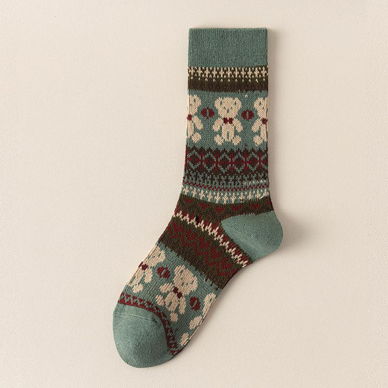 

Женские носки из гребенного хлопка до середины икры с двойной иглой - Милый и ретро стиль Мори для осени/зимы One Size