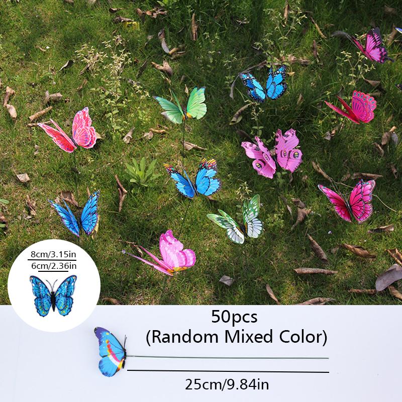 

50 шт. искусственная бабочка декор садовое украшение ворс ПВХ весенний сад ворс 3D случайный смешанный цвет 8cm