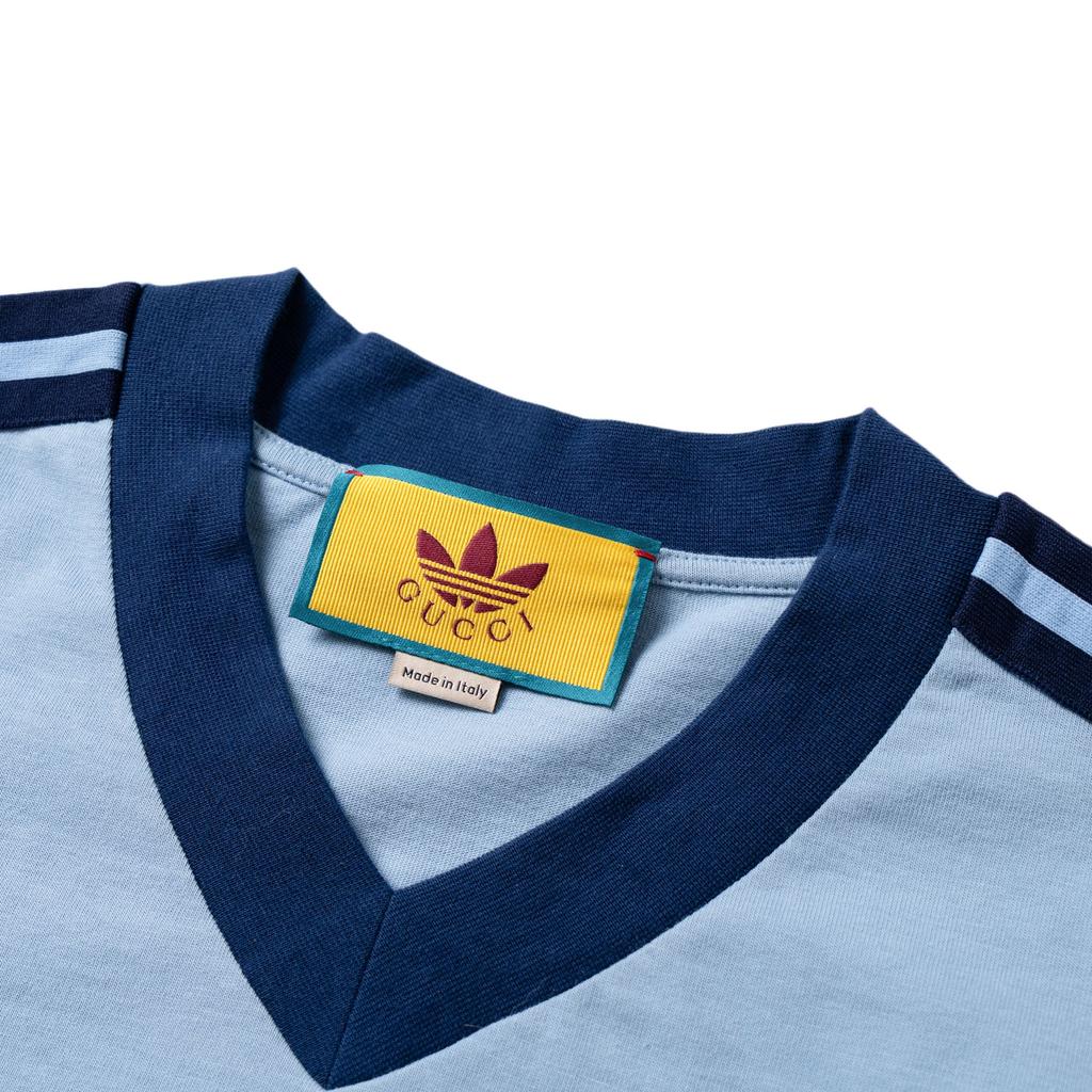 adidas V-Neck T-Shirt Light Blue Unisex Tops 693636-XJEBZ-4709