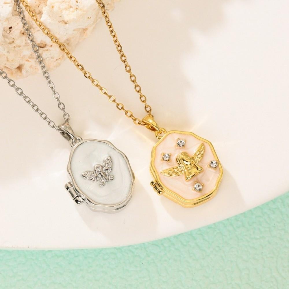 Zircon Photo Box Pendant Foldable Design Couple Chain Pendant Personalized DIY Accessories Gifts