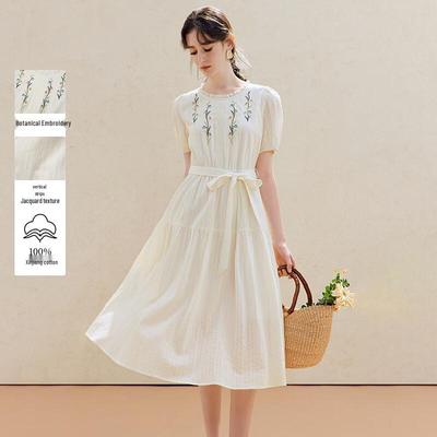 INMAN Embroidered Jacquard A-Line Midi Dress