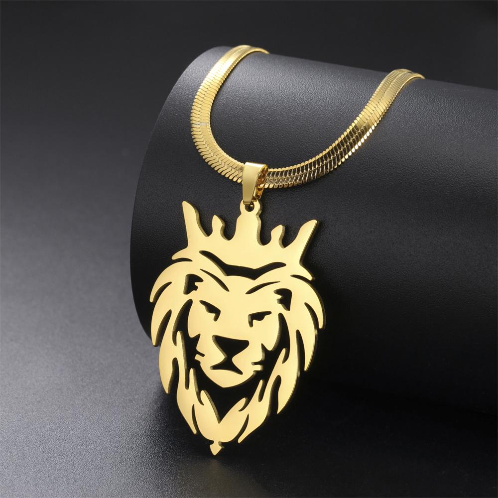 My Shape Crown Lion King Pendent Necklaces for Women Men Animals Charms Choker Snake Chain Stainless Steel Hip Hop Punk Jewelry