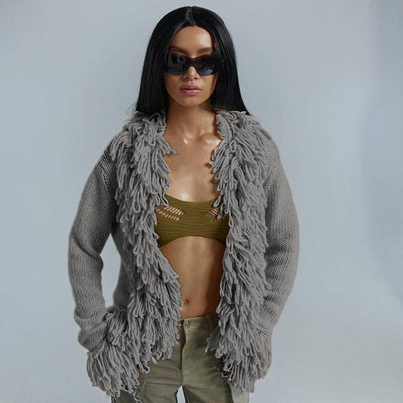 Knitted Tassel Jacket Female Fall and Winter New Arrival Knitting Tassels Loose-Fitting Fashion Trendy Long Sleeve Jacket