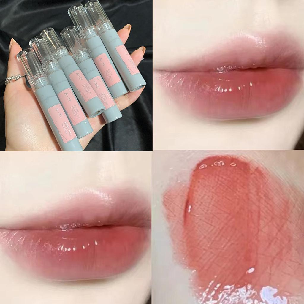Lippenglasur in kleiner grauer Tube, Spiegel-Wasserglanz, Gelee, Schmolllippen, feuchtigkeitsspendendes Lippenglasur-Lippenstift-Make-up aus Glas