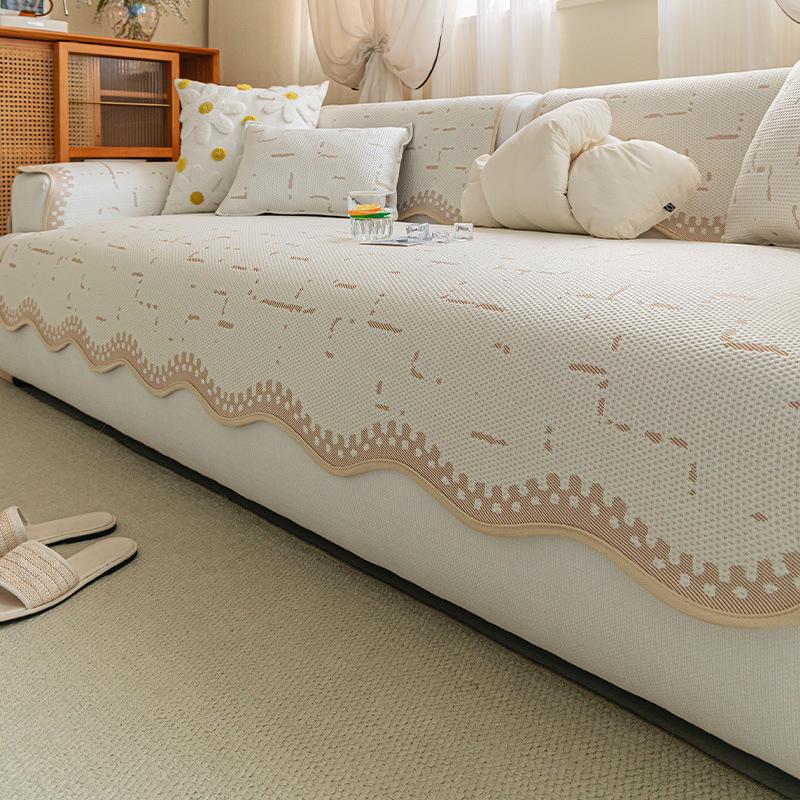 Summer Mat, Summer Fixed Non-Slip Seat Cushion, One-Piece Special-Shaped Sofa Cover, Straight Row Ice Silk Sofa Cushion