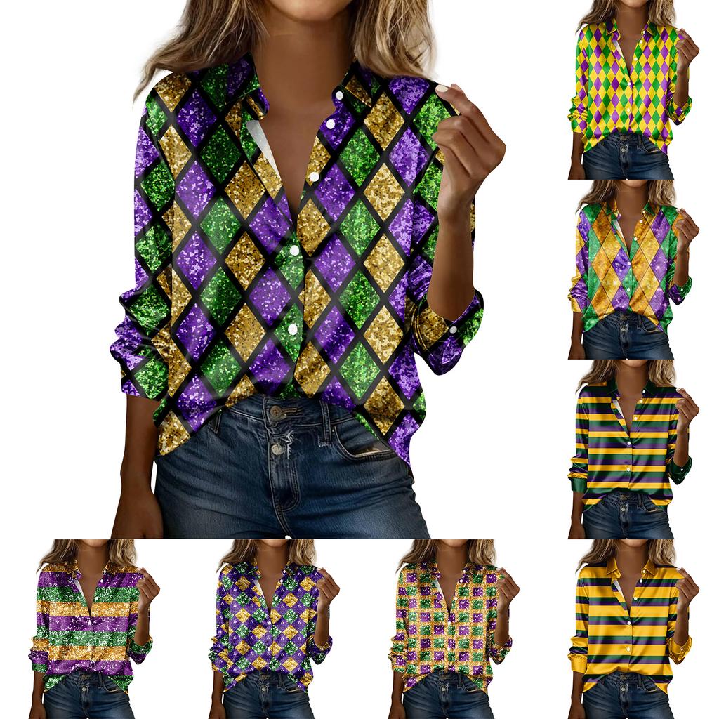 Women's Shirt Blouse Print Button Long Sleeve Casual Basic Shirt Collar Regular Top