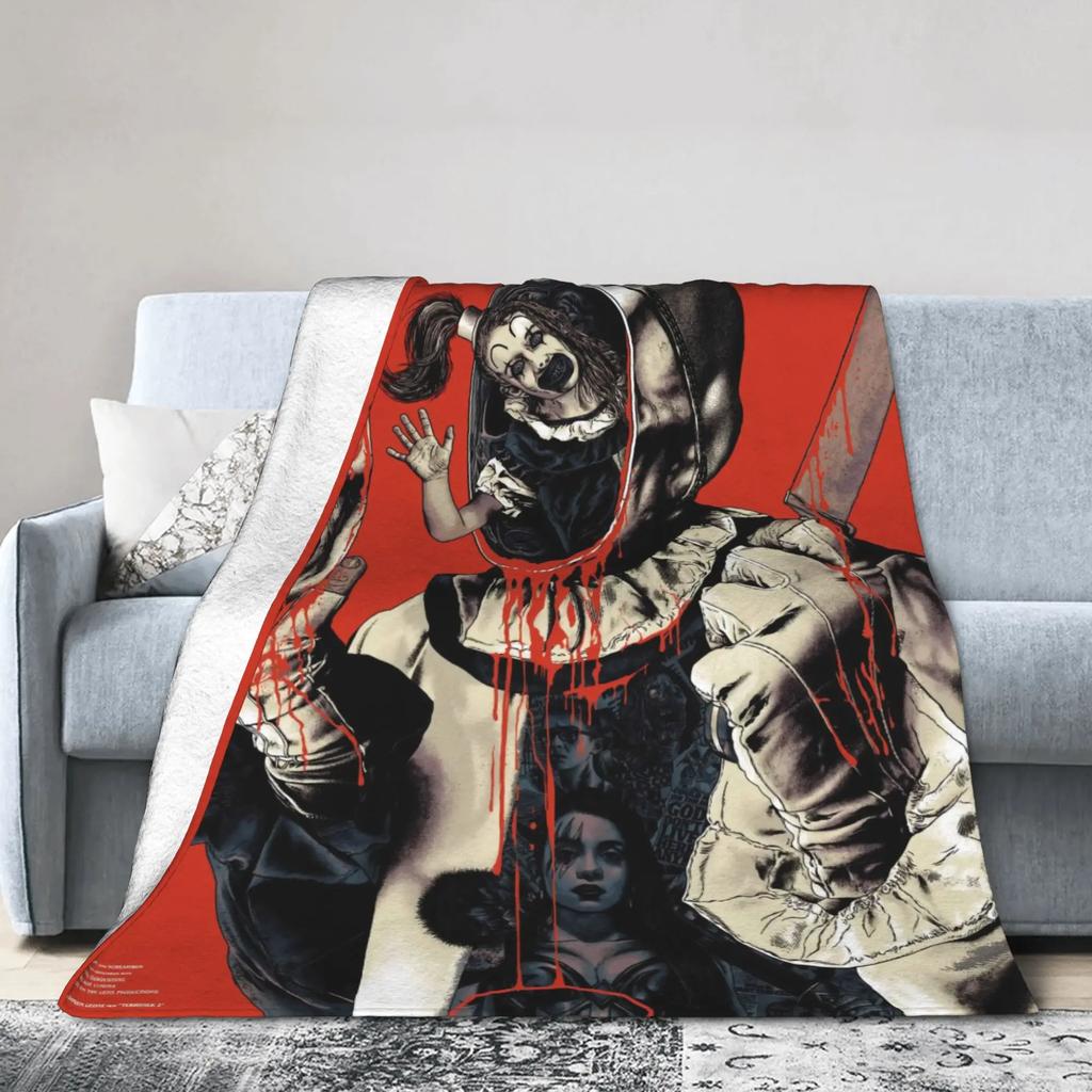 Terrifier Horror Film Soft Warm Aesthetic Plush Throw Blanket for Kids Living Room Flannel Bedspread Bed Cover