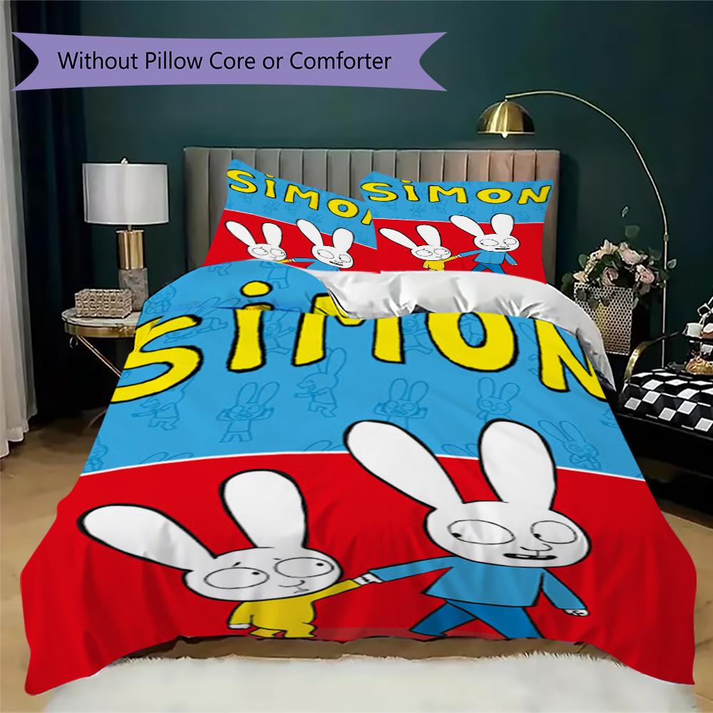 Ropa de cama con estampado de Simon el Conejo Juego de edredón Funda de edredón Funda de almohada Decoración del hogar Regalo de cumpleaños (1 * funda de edredón + 2 * fundas de almohada sin relleno)158