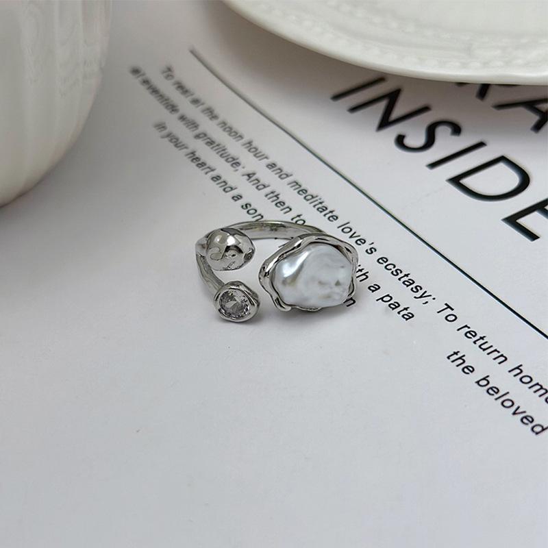 Irregular Oval Imitation Baroque Pearl Open Ring for Women Girl Light Luxury French Fashion Jewelry Accessories