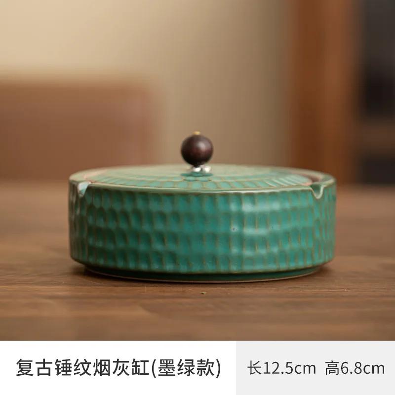 Vintage Ceramics Ashtray Living Room with Lid Anti Fly Ash Ceramic Cigar Ashtray Decoration Chinese Home Decoration Art Friend