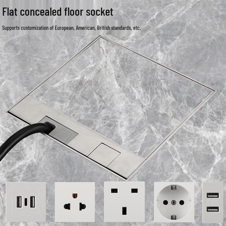 Stainless Steel Flip-Top Marble Style Floor Socket with USB