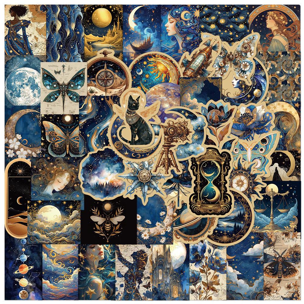 

50pcs Retro Astronomy Universe Planets Stickers Moon Astrology Aesthetic Decals for Suitcase Phone Notebook