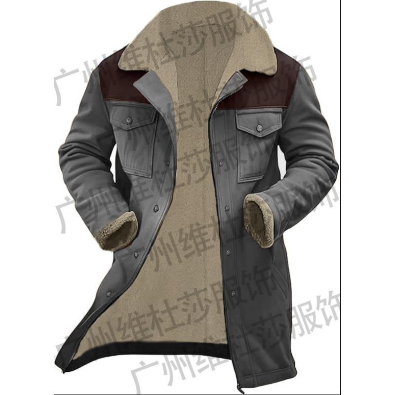 Autumn and winter men's coat suede color matching jacket multi-pocket coat 1 color doma