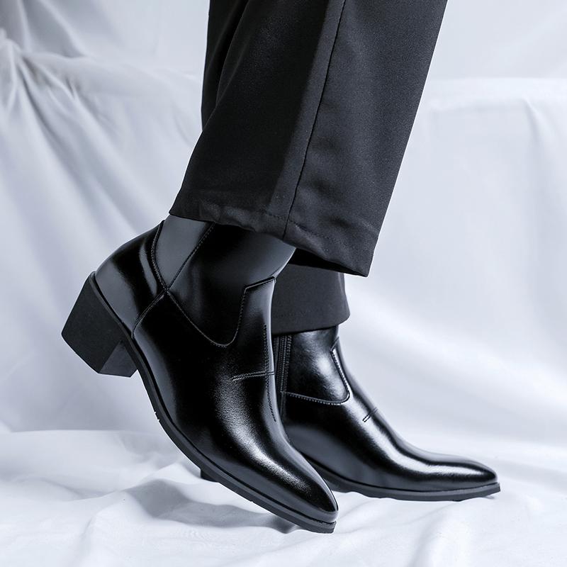 Fashion Luxury Brand Men Flat Designer Ankle Boots Fashion High Top Genuine Leather Chelsea Boots Classic Dress Business Outdoor Shoes