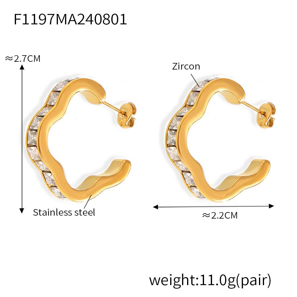 European & American Flower-Shaped Geometric Lace Earrings with Zircon Inlay, Gold-Plated Stainless Steel