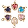 LiQunSweet 12 Pcs 6 Colors Golden Crystal Heart Charms Brass Micro Pave Cubic Zirconia CZ Stone Mini Charm Bulk for Necklace Earrings Jewelry Making