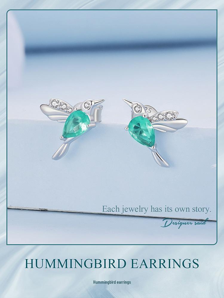 Avle S925 Sterling Silver Light Green Teardrop Hummingbird Earrings